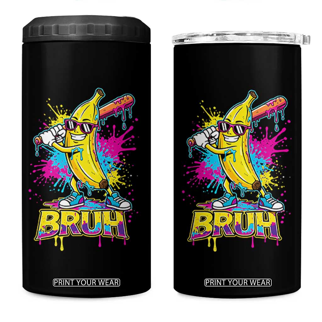 Funny Bruh Banana Baseball Drip Ice Cream Sports Splatter 4 in 1 Can Cooler Tumbler TS11 One Size: 16 oz Black Print Your Wear