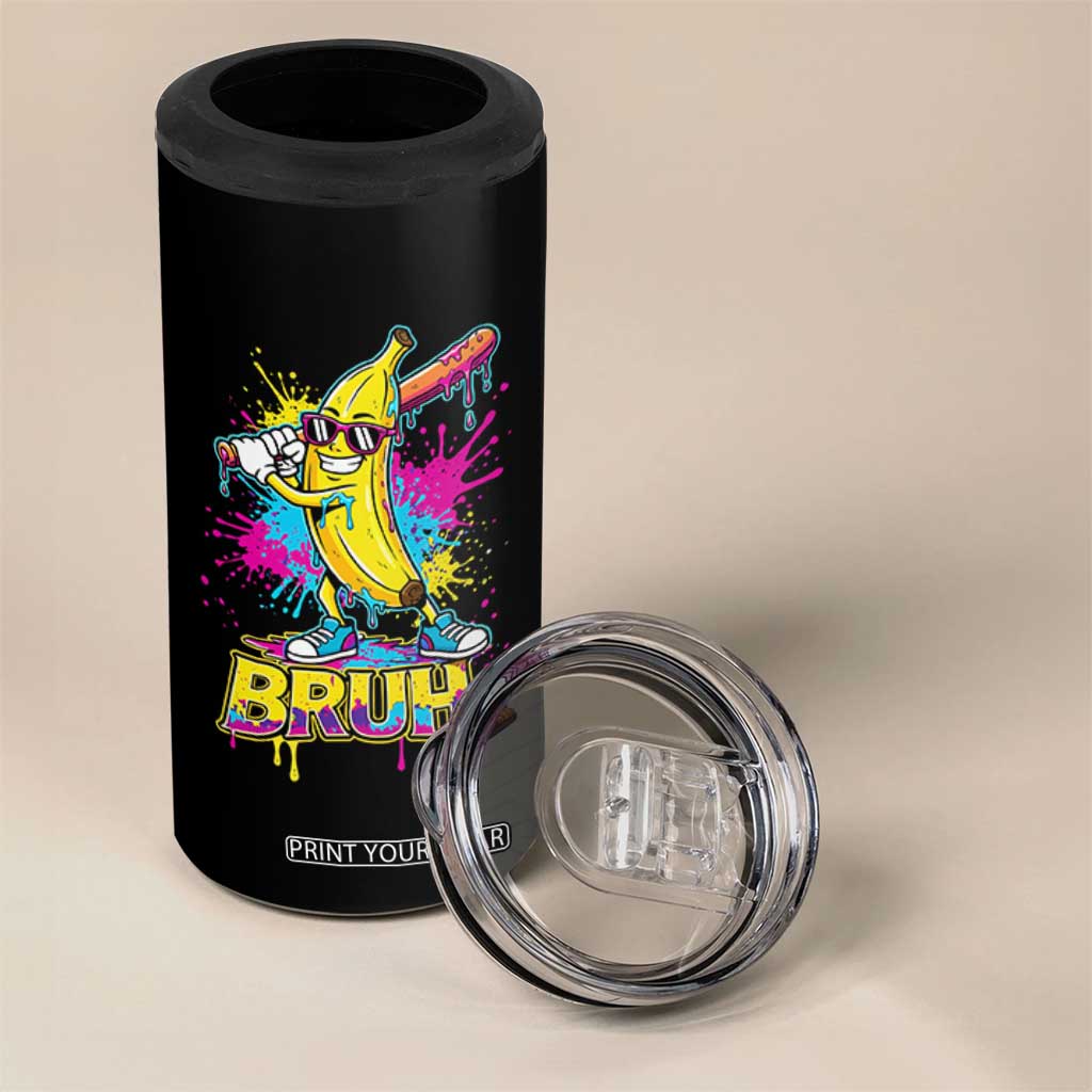 Funny Bruh Banana Baseball Drip Ice Cream Sports Splatter 4 in 1 Can Cooler Tumbler TS11 Print Your Wear