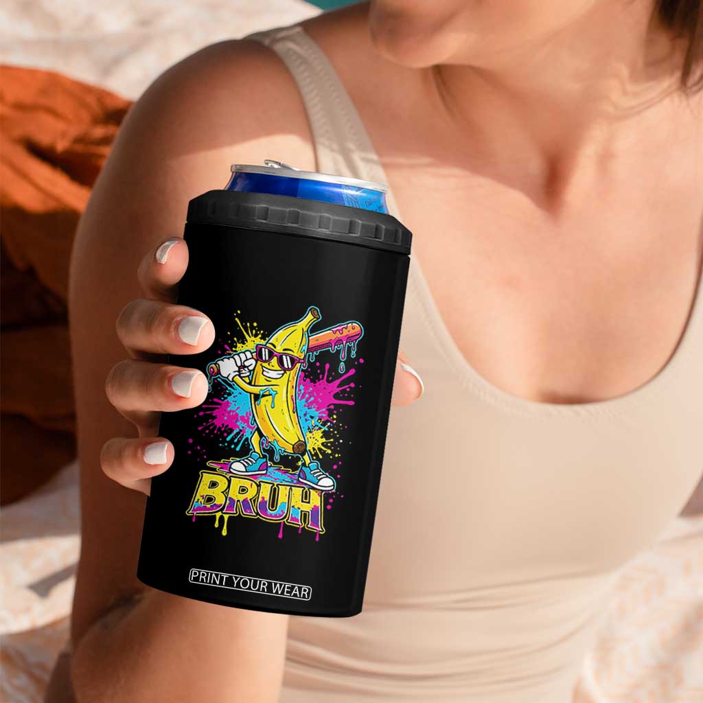 Funny Bruh Banana Baseball Drip Ice Cream Sports Splatter 4 in 1 Can Cooler Tumbler TS11 Print Your Wear