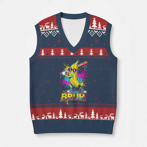 Funny Bruh Banana Baseball Drip Ice Cream Sports Splatter V-Neck Knit Sweater Vest TS11 Navy Red Print Your Wear