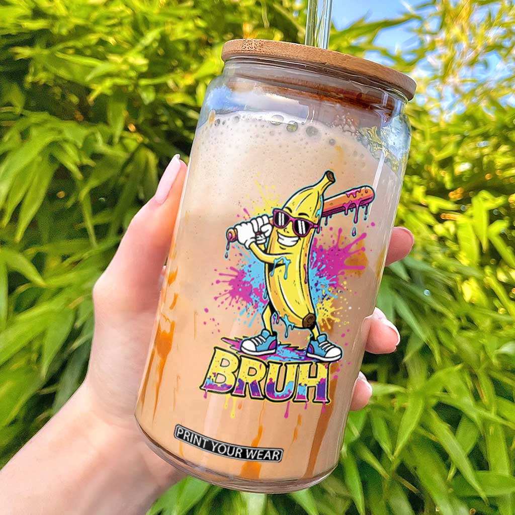 Funny Bruh Banana Baseball Drip Ice Cream Sports Splatter Glass Can - TS11 Black Print Your Wear