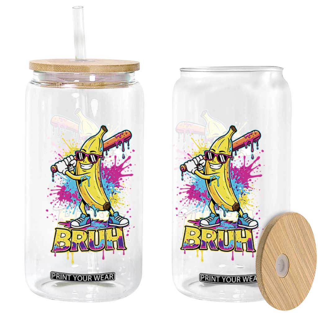 Funny Bruh Banana Baseball Drip Ice Cream Sports Splatter Glass Can - TS11 Print Your Wear