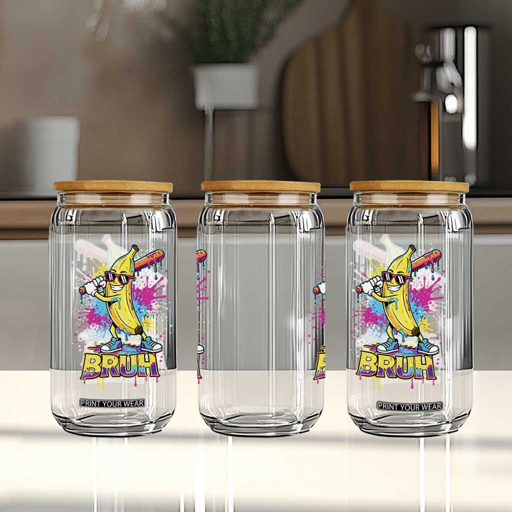 Funny Bruh Banana Baseball Drip Ice Cream Sports Splatter Glass Can - TS11 Print Your Wear