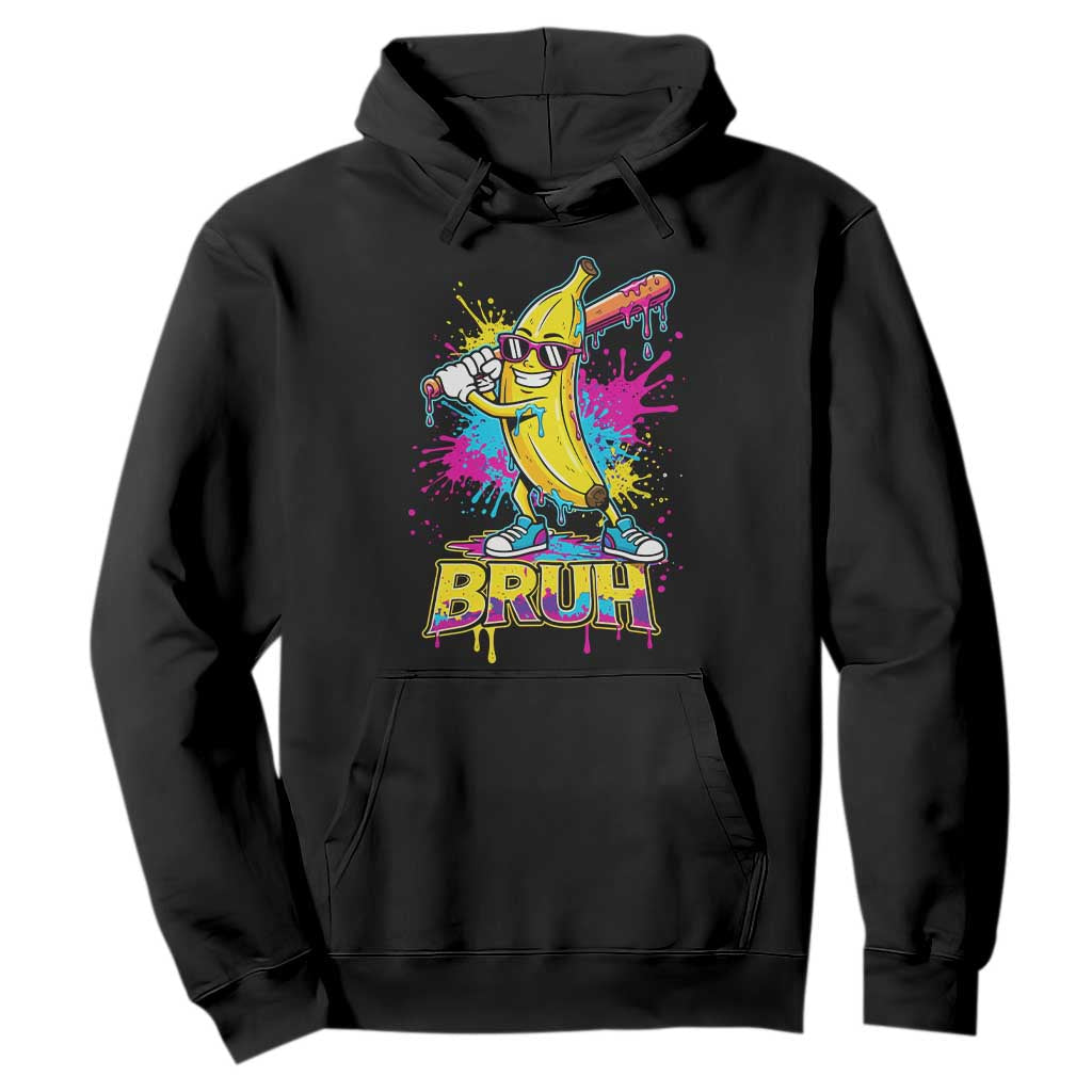 Funny Bruh Banana Baseball Drip Ice Cream Sports Splatter Hoodie TS11 Black Print Your Wear