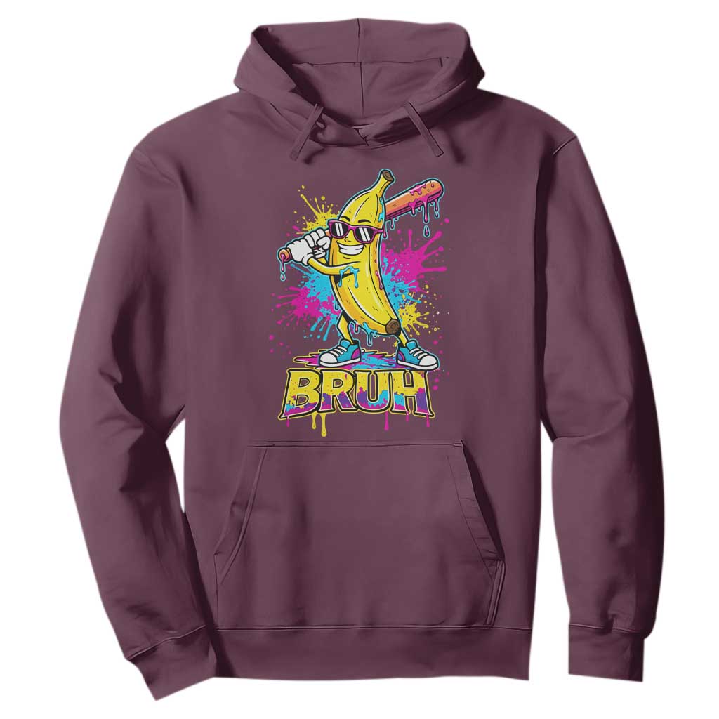 Funny Bruh Banana Baseball Drip Ice Cream Sports Splatter Hoodie TS11 Maroon Print Your Wear