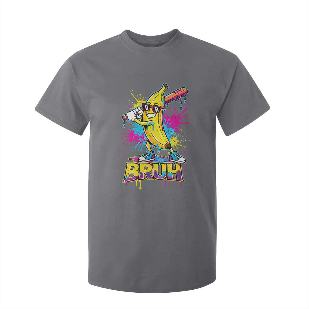Funny Bruh Banana Baseball Drip Ice Cream Sports Splatter T Shirt For Kid TS11 Charcoal Print Your Wear