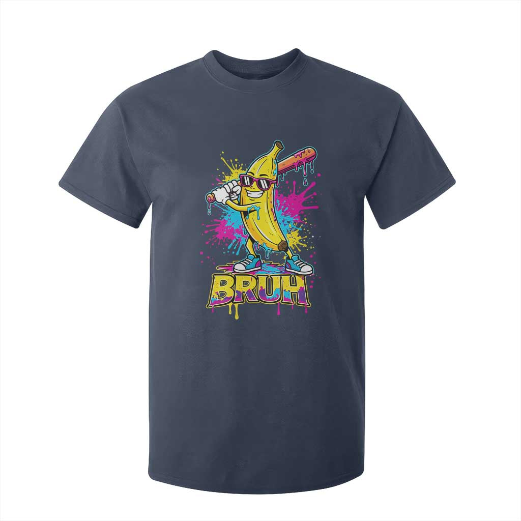 Funny Bruh Banana Baseball Drip Ice Cream Sports Splatter T Shirt For Kid TS11 Navy Print Your Wear
