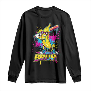Funny Bruh Banana Baseball Drip Ice Cream Sports Splatter Long Sleeve Shirt TS11 Black Print Your Wear