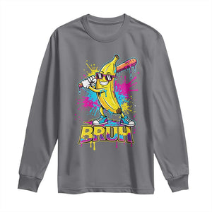 Funny Bruh Banana Baseball Drip Ice Cream Sports Splatter Long Sleeve Shirt TS11 Charcoal Print Your Wear