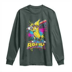 Funny Bruh Banana Baseball Drip Ice Cream Sports Splatter Long Sleeve Shirt TS11 Dark Forest Green Print Your Wear