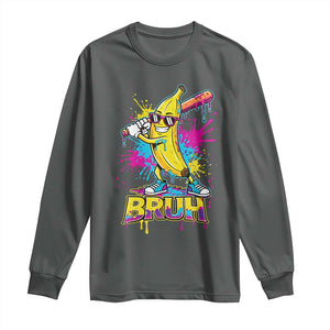 Funny Bruh Banana Baseball Drip Ice Cream Sports Splatter Long Sleeve Shirt TS11 Dark Heather Print Your Wear
