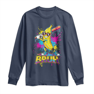 Funny Bruh Banana Baseball Drip Ice Cream Sports Splatter Long Sleeve Shirt TS11 Navy Print Your Wear