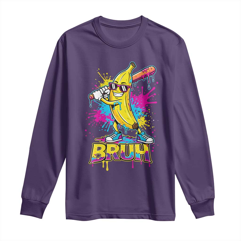 Funny Bruh Banana Baseball Drip Ice Cream Sports Splatter Long Sleeve Shirt TS11 Purple Print Your Wear