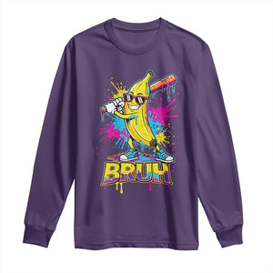 Funny Bruh Banana Baseball Drip Ice Cream Sports Splatter Long Sleeve Shirt TS11 Purple Print Your Wear