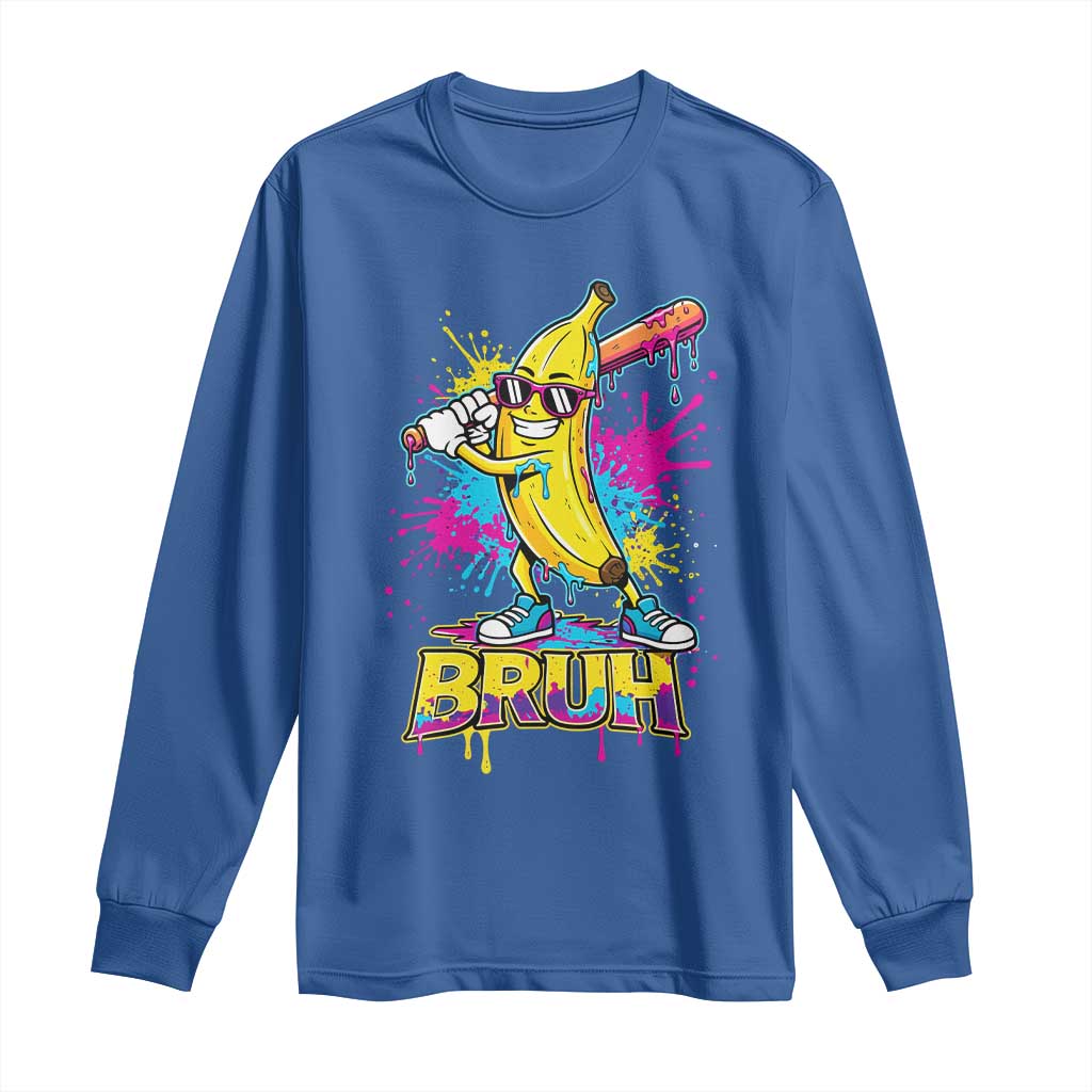 Funny Bruh Banana Baseball Drip Ice Cream Sports Splatter Long Sleeve Shirt TS11 Royal Blue Print Your Wear
