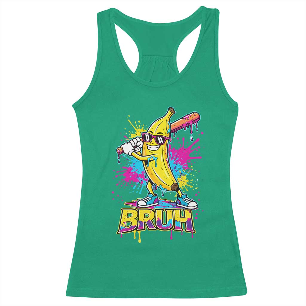 Funny Bruh Banana Baseball Drip Ice Cream Sports Splatter Racerback Tank Top TS11 Irish Green Print Your Wear