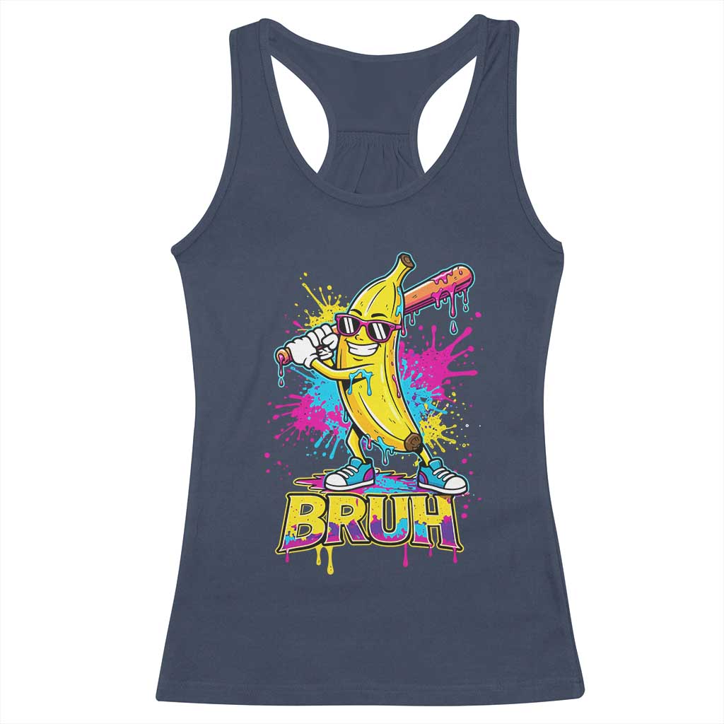 Funny Bruh Banana Baseball Drip Ice Cream Sports Splatter Racerback Tank Top TS11 Navy Print Your Wear