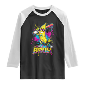 Funny Bruh Banana Baseball Drip Ice Cream Sports Splatter Raglan Shirt TS11 Black White Print Your Wear