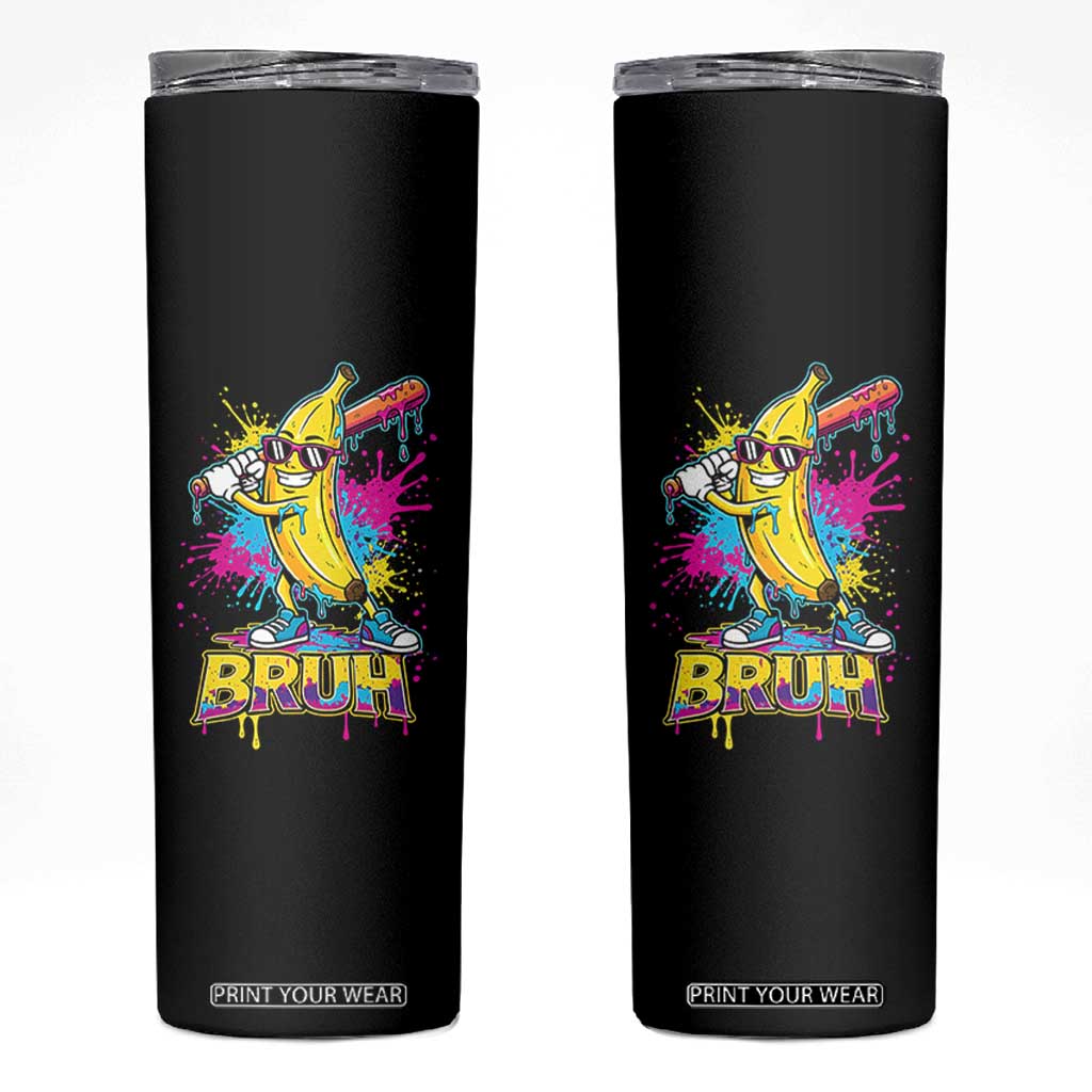 Funny Bruh Banana Baseball Drip Ice Cream Sports Splatter Skinny Tumbler TS11 Black Print Your Wear