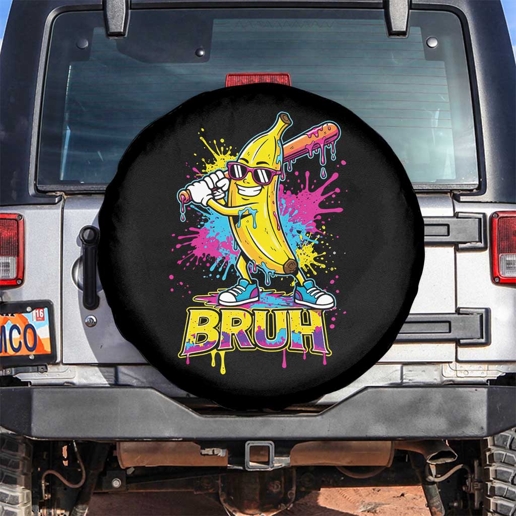 Funny Bruh Banana Baseball Drip Ice Cream Sports Splatter Spare Tire Cover TS11 No hole Black Print Your Wear