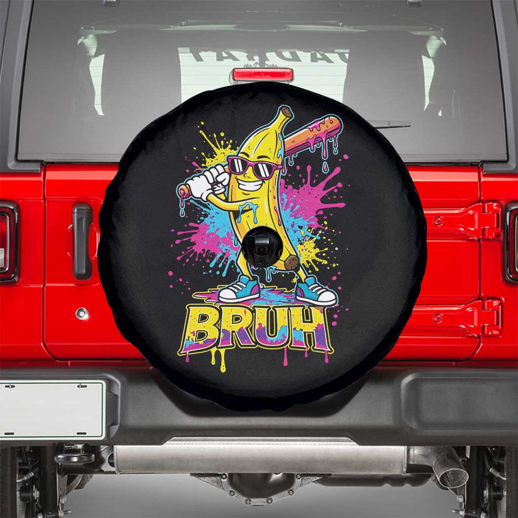 Funny Bruh Banana Baseball Drip Ice Cream Sports Splatter Spare Tire Cover TS11 Black Print Your Wear