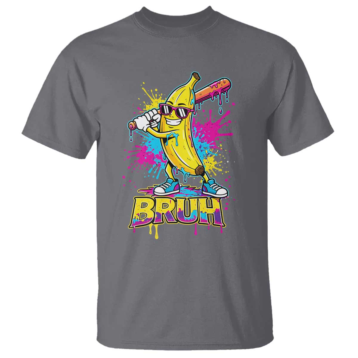 Funny Bruh Banana Baseball Drip Ice Cream Sports Splatter T Shirt TS11 Charcoal Print Your Wear