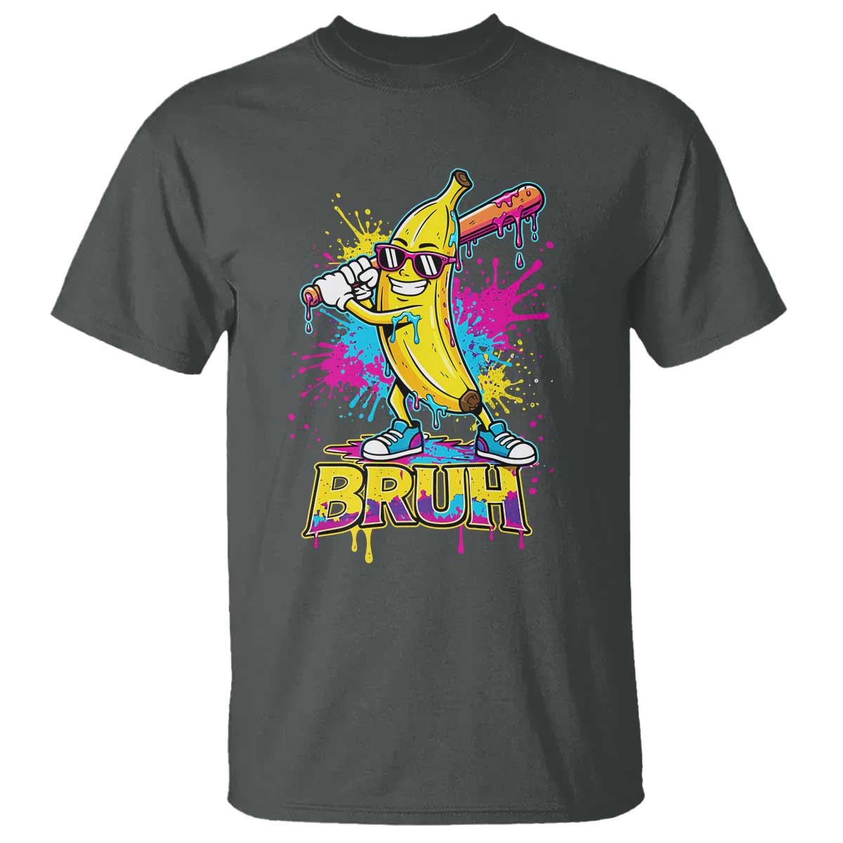 Funny Bruh Banana Baseball Drip Ice Cream Sports Splatter T Shirt TS11 Dark Heather Print Your Wear