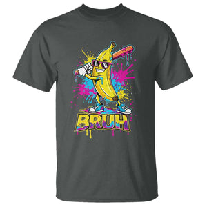Funny Bruh Banana Baseball Drip Ice Cream Sports Splatter T Shirt TS11 Dark Heather Print Your Wear