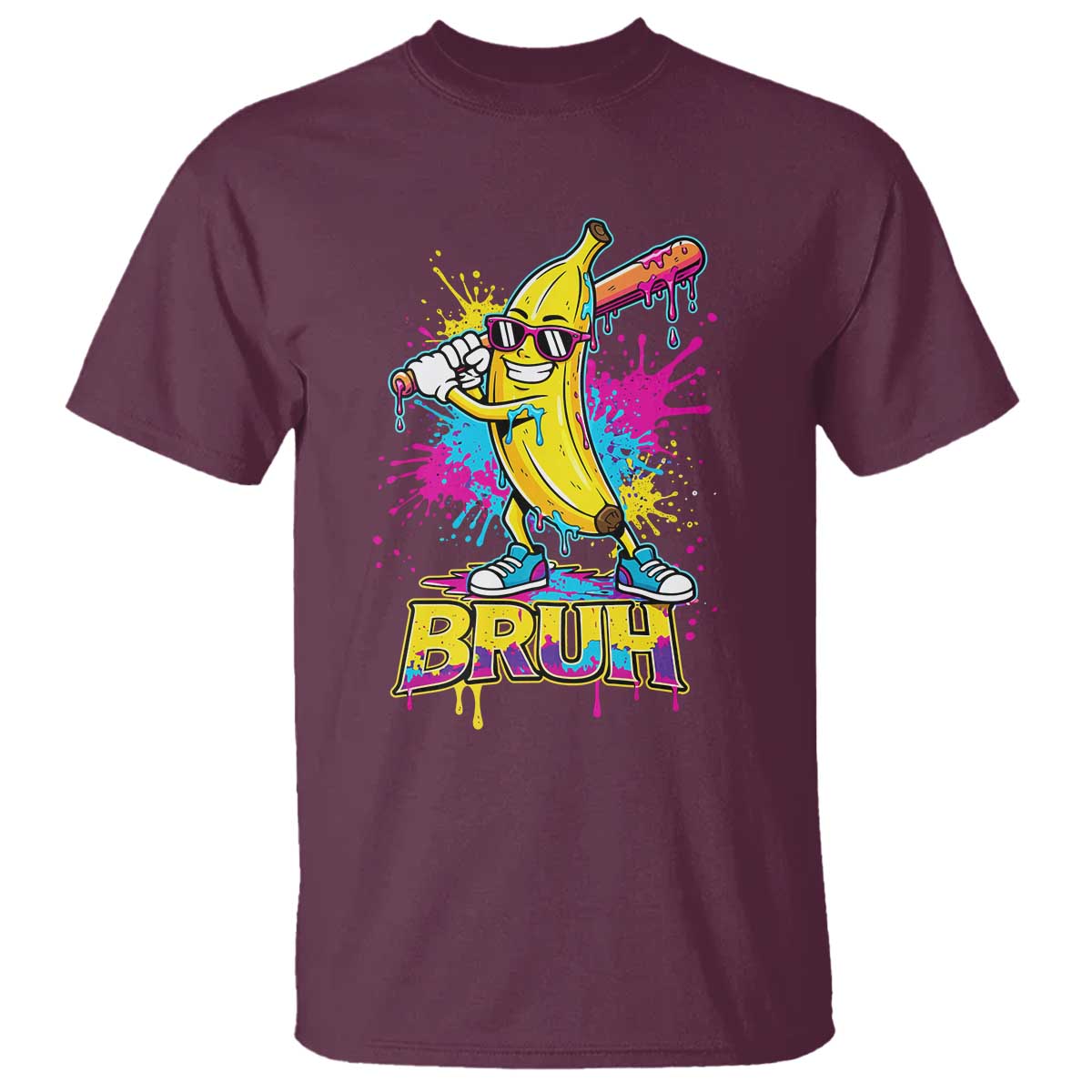 Funny Bruh Banana Baseball Drip Ice Cream Sports Splatter T Shirt TS11 Maroon Print Your Wear