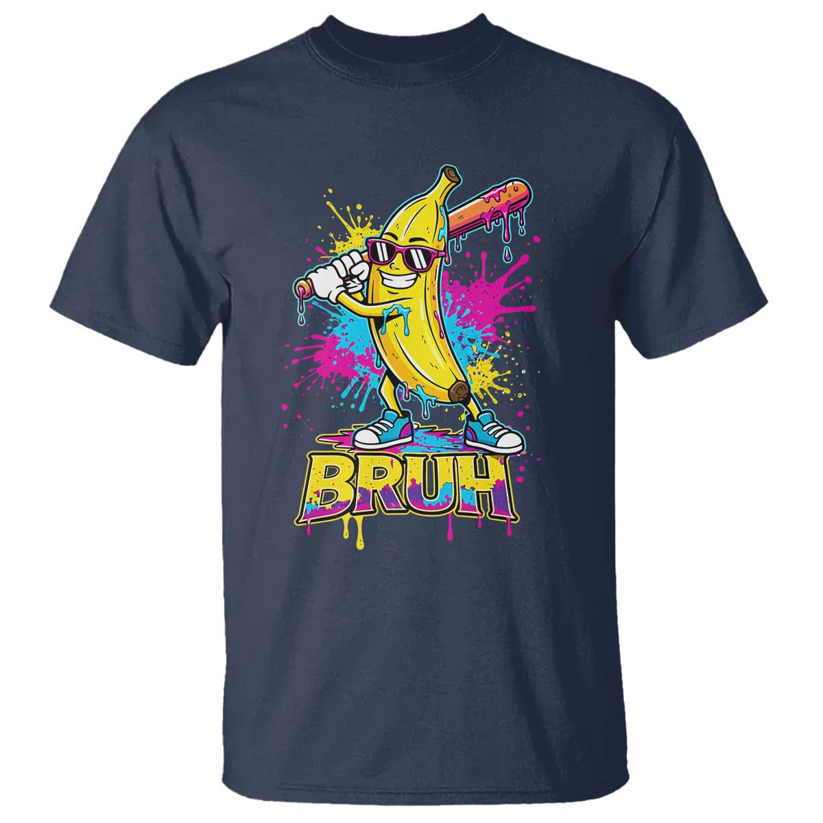 Funny Bruh Banana Baseball Drip Ice Cream Sports Splatter T Shirt TS11 Navy Print Your Wear