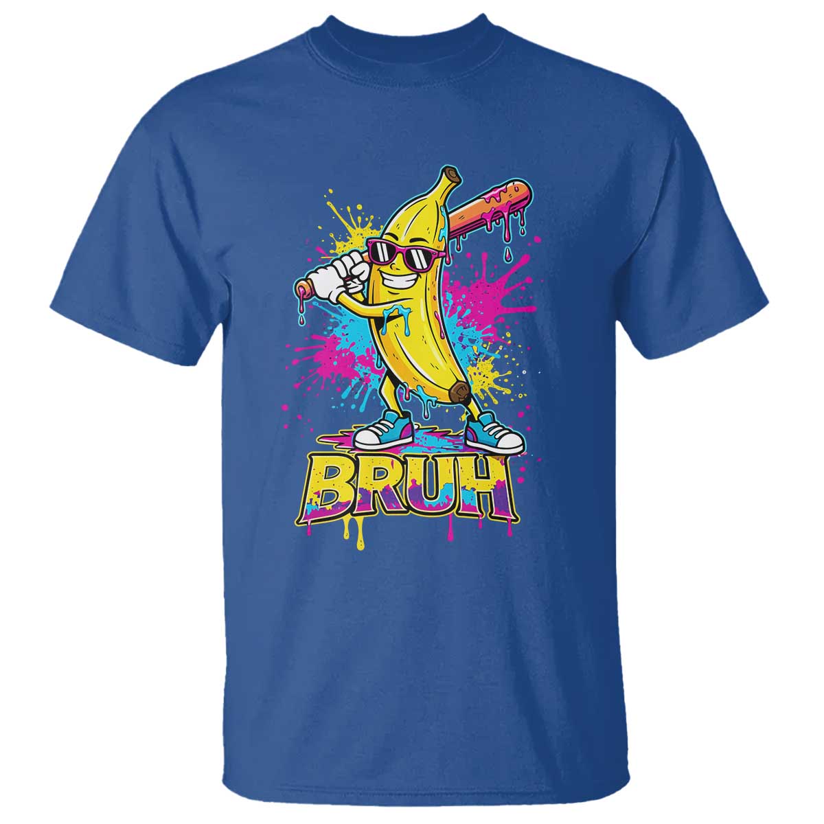 Funny Bruh Banana Baseball Drip Ice Cream Sports Splatter T Shirt TS11 Royal Blue Print Your Wear