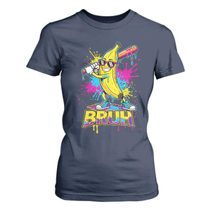 Funny Bruh Banana Baseball Drip Ice Cream Sports Splatter T Shirt For Women TS11 Navy Print Your Wear