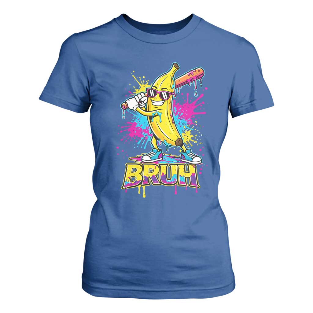 Funny Bruh Banana Baseball Drip Ice Cream Sports Splatter T Shirt For Women TS11 Royal Blue Print Your Wear