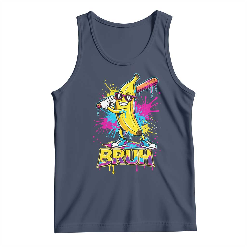 Funny Bruh Banana Baseball Drip Ice Cream Sports Splatter Tank Top TS11 Navy Print Your Wear