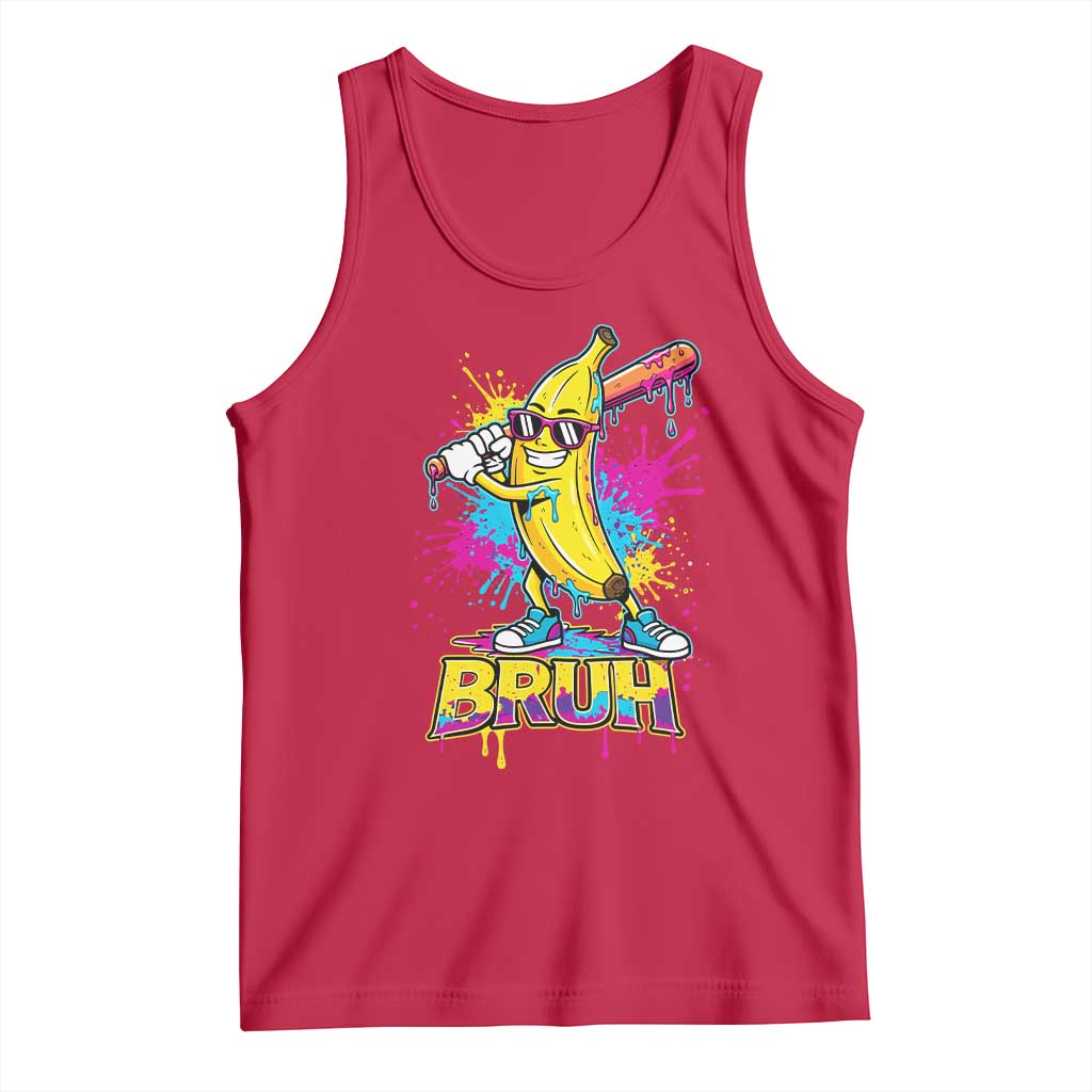 Funny Bruh Banana Baseball Drip Ice Cream Sports Splatter Tank Top TS11 Red Print Your Wear