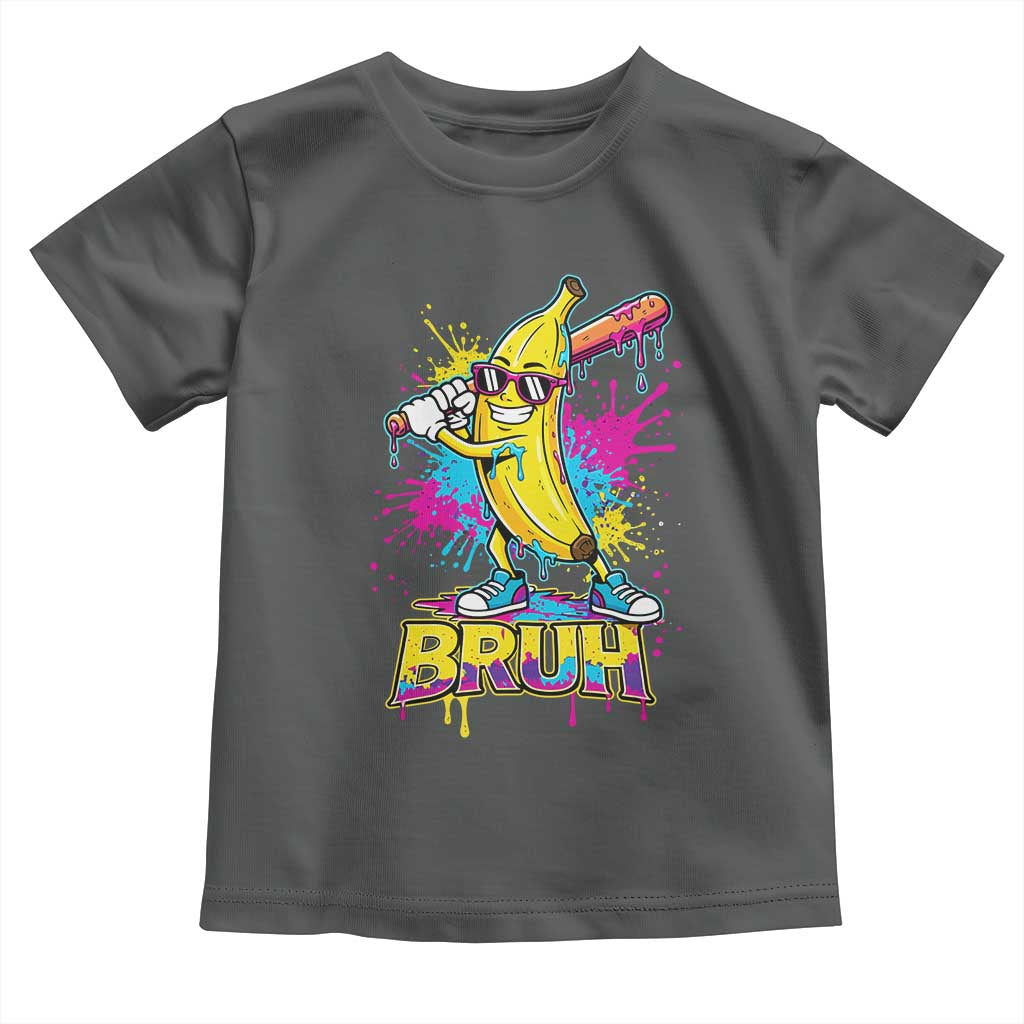 Funny Bruh Banana Baseball Drip Ice Cream Sports Splatter Toddler T Shirt TS11 Dark Heather Print Your Wear