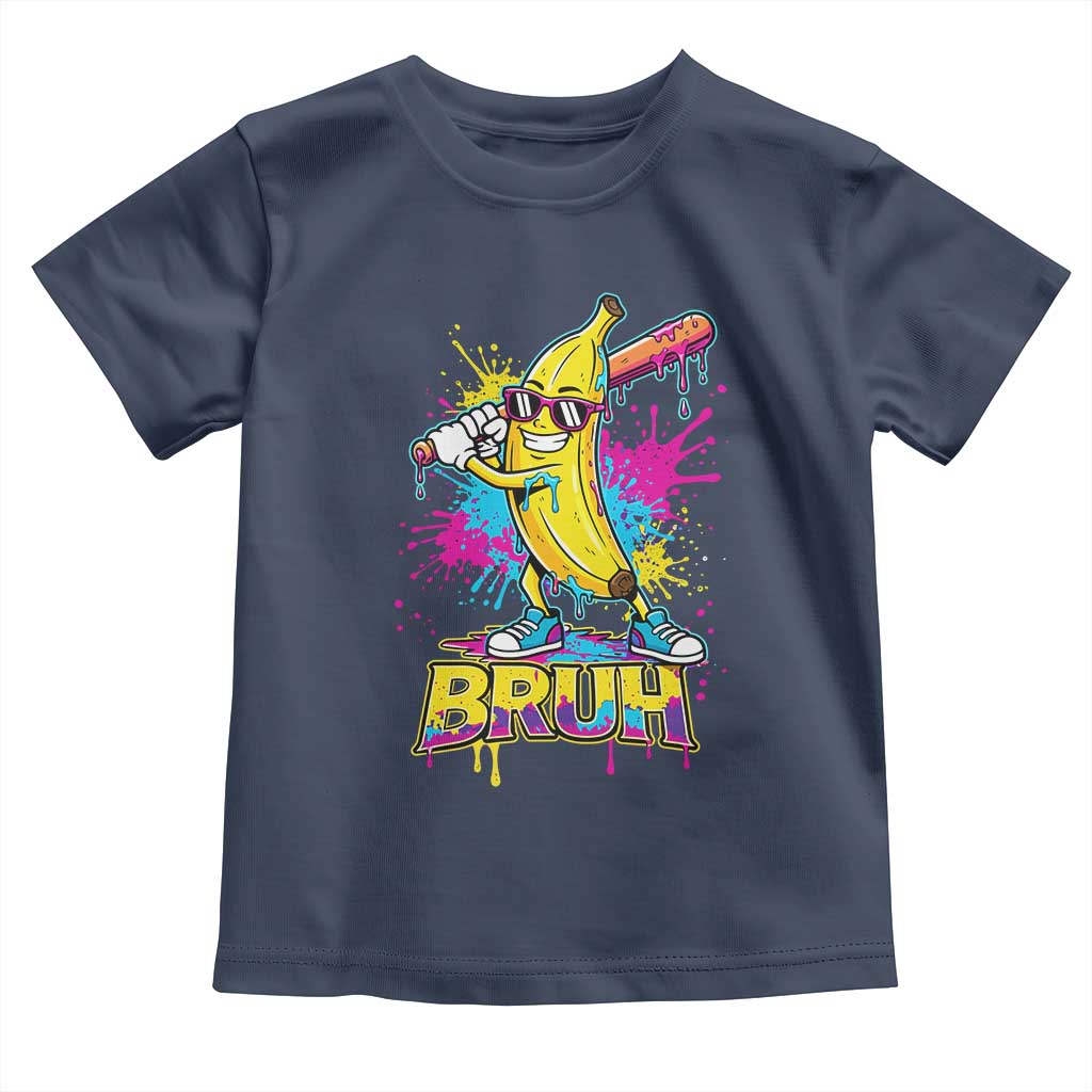 Funny Bruh Banana Baseball Drip Ice Cream Sports Splatter Toddler T Shirt TS11 Navy Print Your Wear