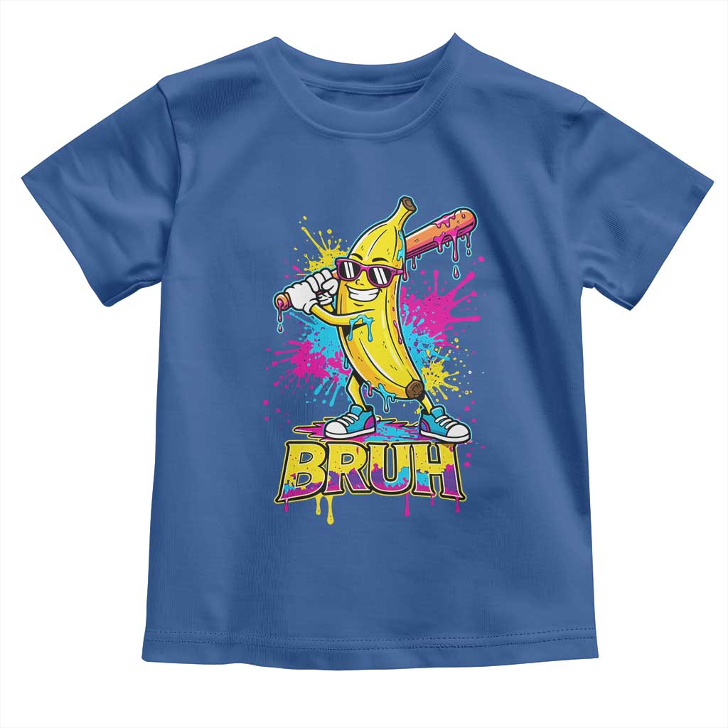 Funny Bruh Banana Baseball Drip Ice Cream Sports Splatter Toddler T Shirt TS11 Royal Blue Print Your Wear