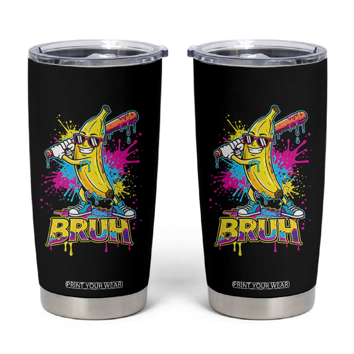Funny Bruh Banana Baseball Drip Ice Cream Sports Splatter Tumbler Cup TS11 Black Print Your Wear