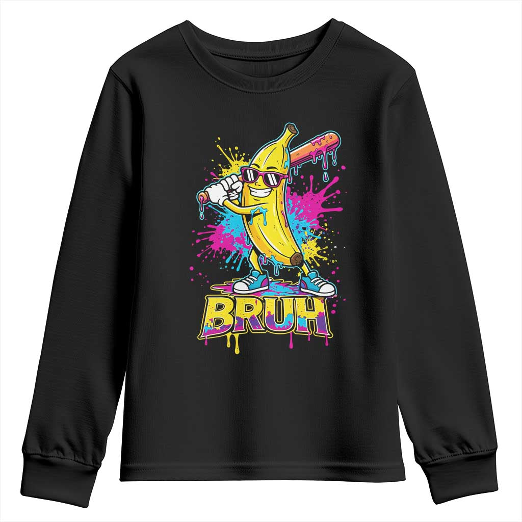 Funny Bruh Banana Baseball Drip Ice Cream Sports Splatter Youth Sweatshirt TS11 Black Print Your Wear