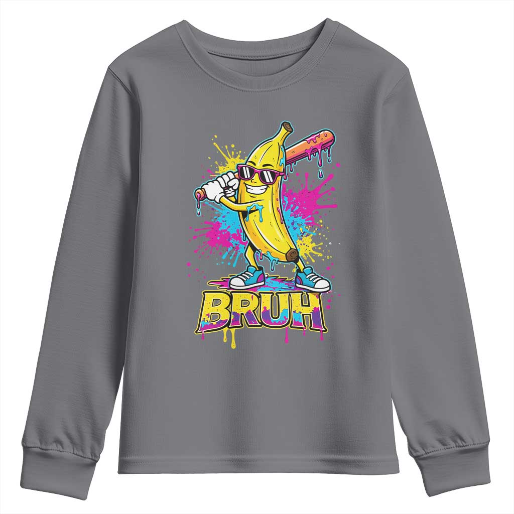 Funny Bruh Banana Baseball Drip Ice Cream Sports Splatter Youth Sweatshirt TS11 Charcoal Print Your Wear
