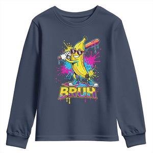 Funny Bruh Banana Baseball Drip Ice Cream Sports Splatter Youth Sweatshirt TS11 Navy Print Your Wear