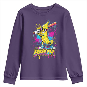 Funny Bruh Banana Baseball Drip Ice Cream Sports Splatter Youth Sweatshirt TS11 Purple Print Your Wear