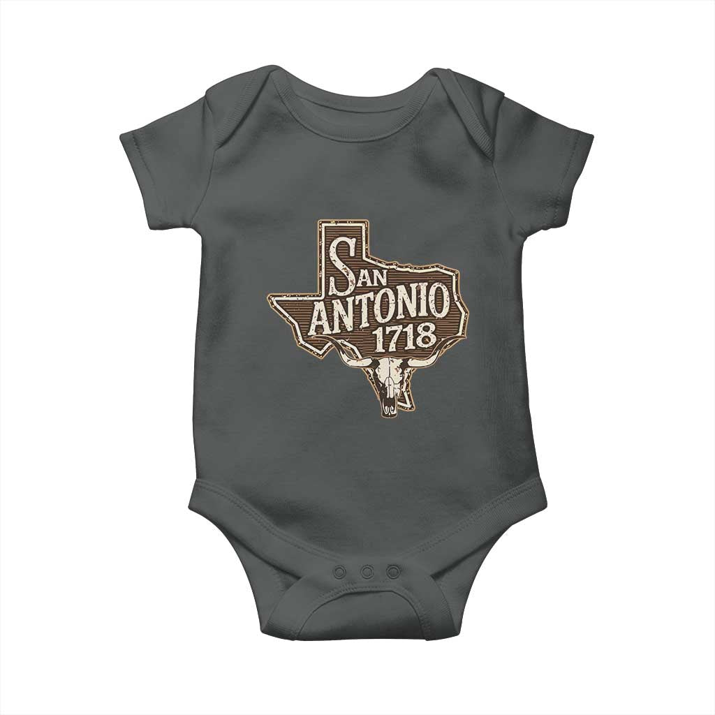 Vintage San Antonio Texas Est 1718 Longhorn Cow Skull Baby Onesie TS11 Dark Heather Print Your Wear