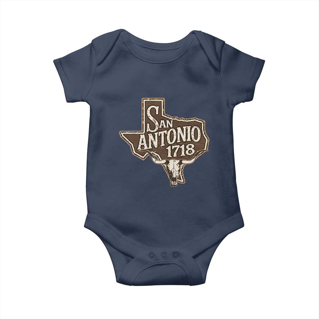 Vintage San Antonio Texas Est 1718 Longhorn Cow Skull Baby Onesie TS11 Navy Print Your Wear