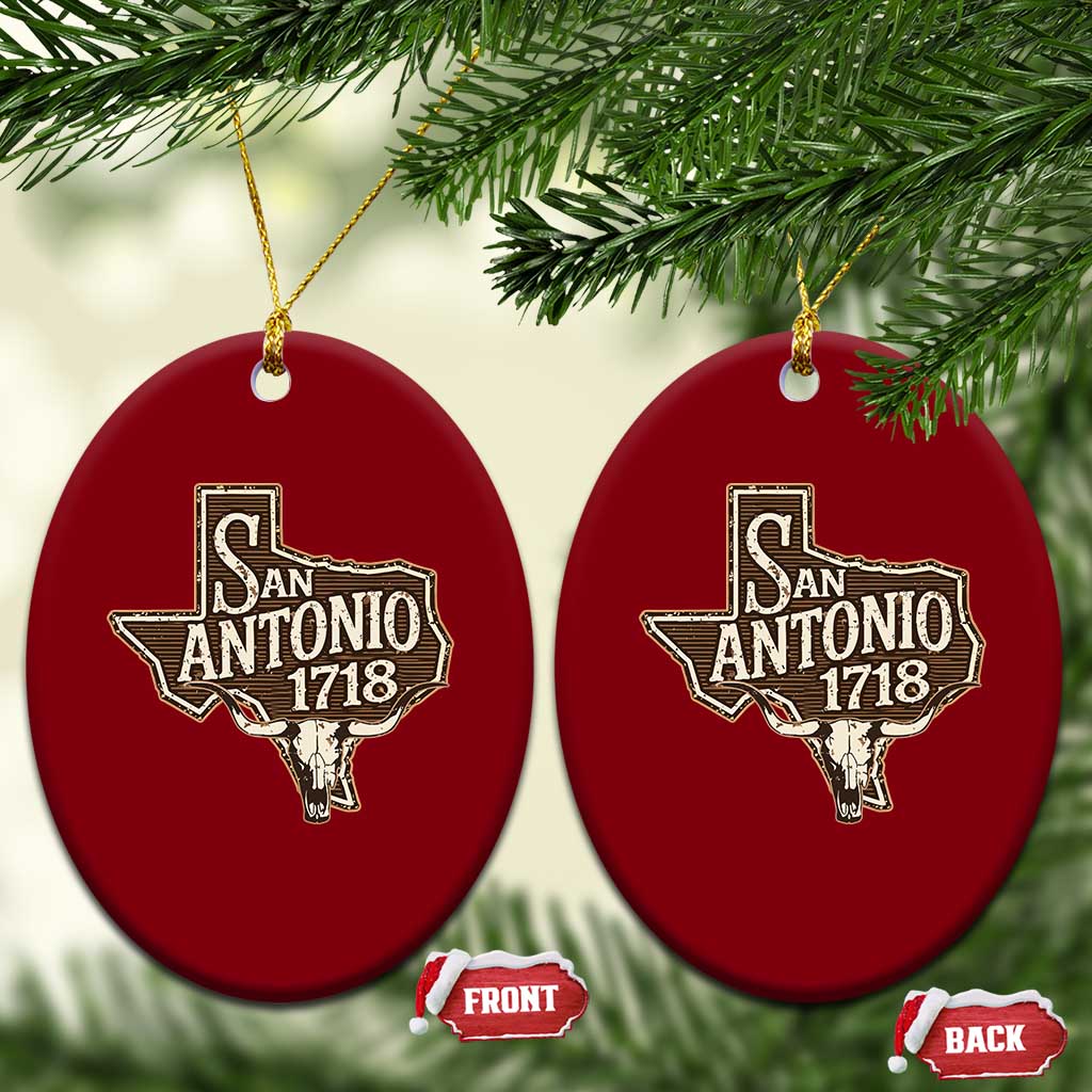 Vintage San Antonio Texas Est 1718 Longhorn Cow Skull Ceramic Ornament TS11 Print Your Wear