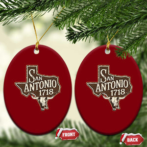 Vintage San Antonio Texas Est 1718 Longhorn Cow Skull Ceramic Ornament TS11 Print Your Wear