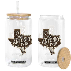 Vintage San Antonio Texas Est 1718 Longhorn Cow Skull Glass Can TS11 Print Your Wear