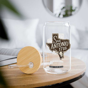 Vintage San Antonio Texas Est 1718 Longhorn Cow Skull Glass Can TS11 Print Your Wear