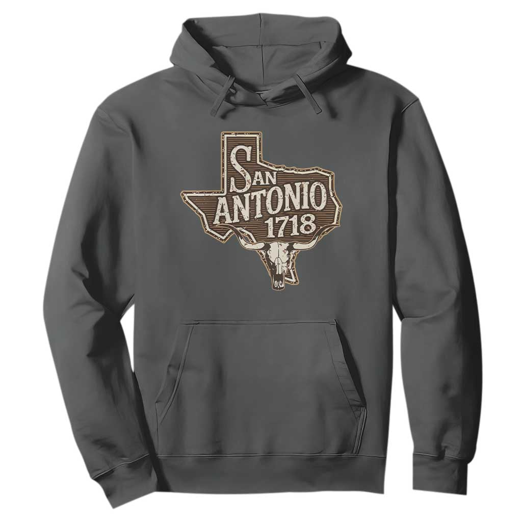 Vintage San Antonio Texas Est 1718 Longhorn Cow Skull Hoodie TS11 Dark Heather Print Your Wear